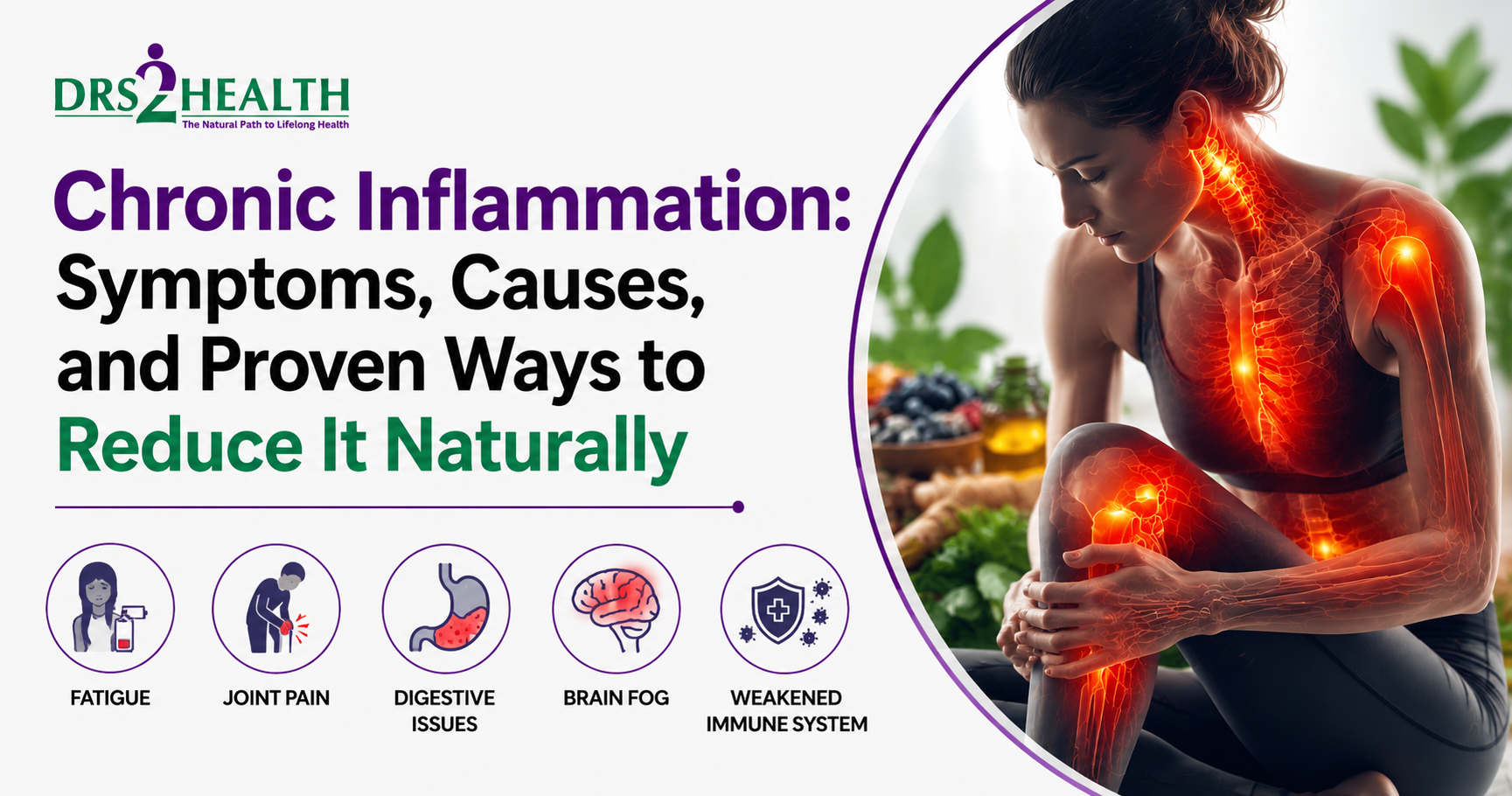 Chronic Inflammation Symptoms Causes and Natural Treatment Methods including fatigue joint pain digestive issues and brain fog